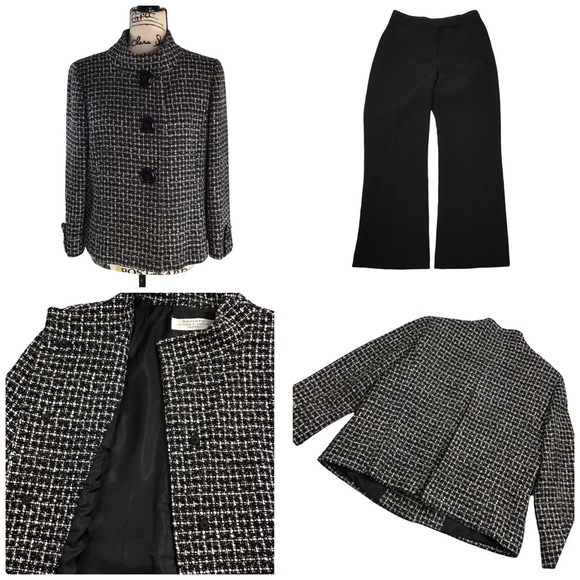 TAHARI - Tweed Blazer + Dress Pant Fully Lined, 8P, Black & White - Picture 1 of 16